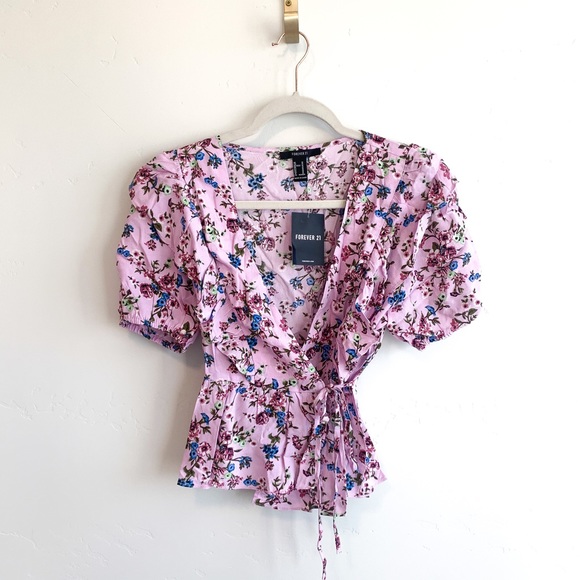 Forever 21 Purple Ruffled Floral Wrap Top - Picture 7 of 10
